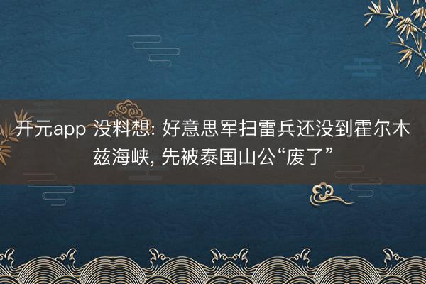 开元app 没料想: 好意思军扫雷兵还没到霍尔木兹海峡, 先被泰国山公“废了”